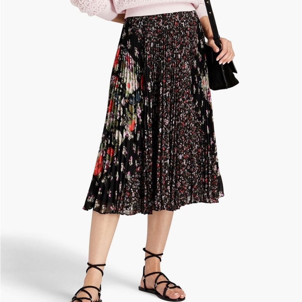 Rebecca Taylor Cottagecore Floral Mixed Print Pleated Skirt